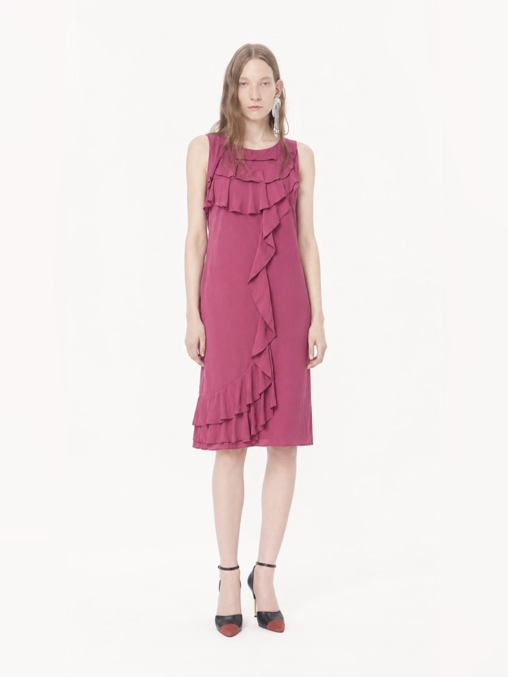 RED Valentino Sleeveless Ruffle Shift Dress in Rose Mauve